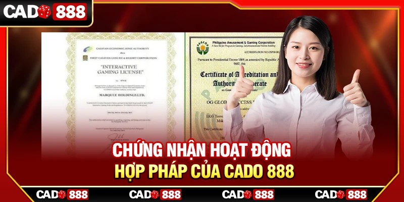 Chứng nhận hoạt động hợp pháp của Cado888